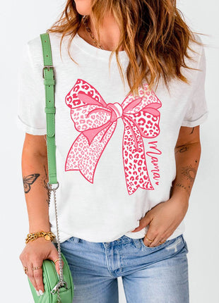 Bow Graphic Round Neck Short Sleeve T-Shirt - MimiStylez
