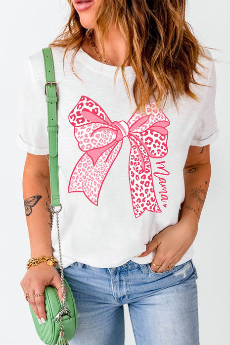 Bow Graphic Round Neck Short Sleeve T-Shirt - MimiStylez