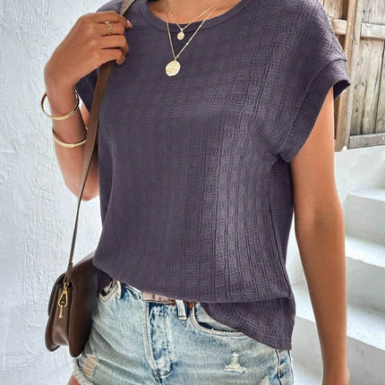 Textured Round Neck Short Sleeve Top - MimiStylez