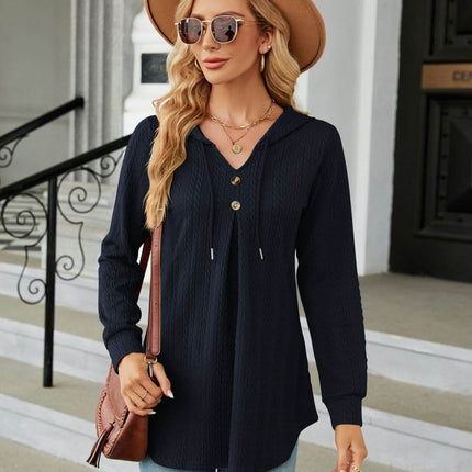 Long Sleeve Hooded Blouse - MimiStylez