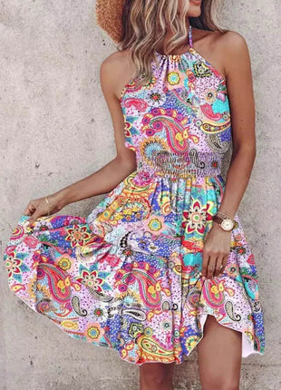 Paisley Print Halter Neck Mini Dress - MimiStylez