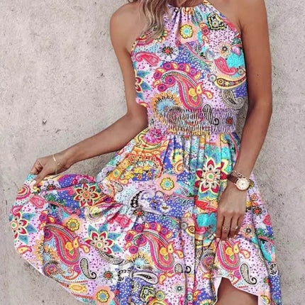 Paisley Print Halter Neck Mini Dress - MimiStylez