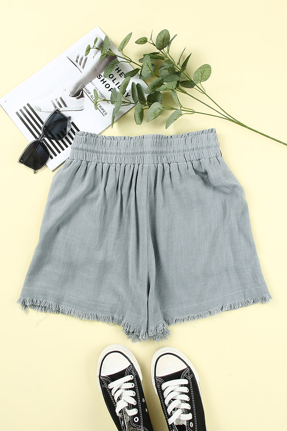 Gray Drawstring Frayed Edge Pocketed Shorts