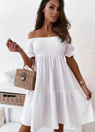 Full Size Ruffled Off-Shoulder Short Sleeve Dress - MimiStylez