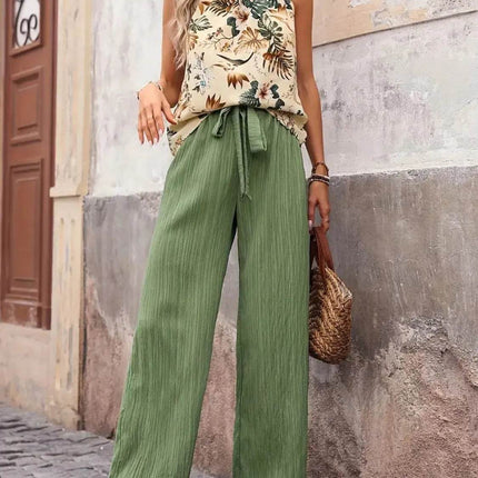 Printed Tank Top and Wide Leg Pants Set - MimiStylez