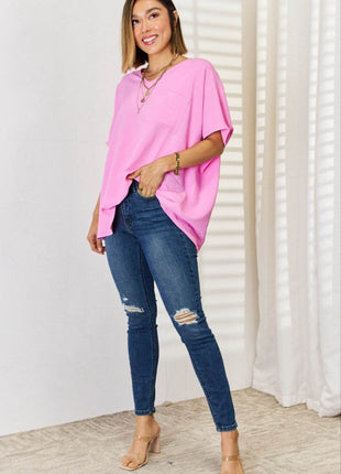 Zenana Texture Short Sleeve Blouse - MimiStylez