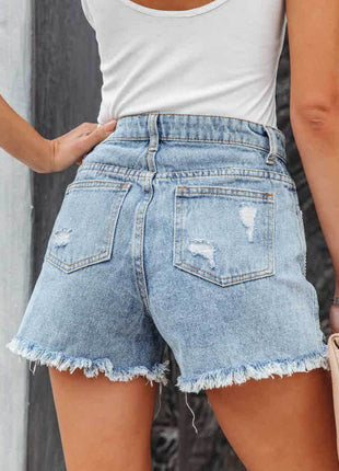 Distressed Fringe Denim Shorts with Pockets - MimiStylez