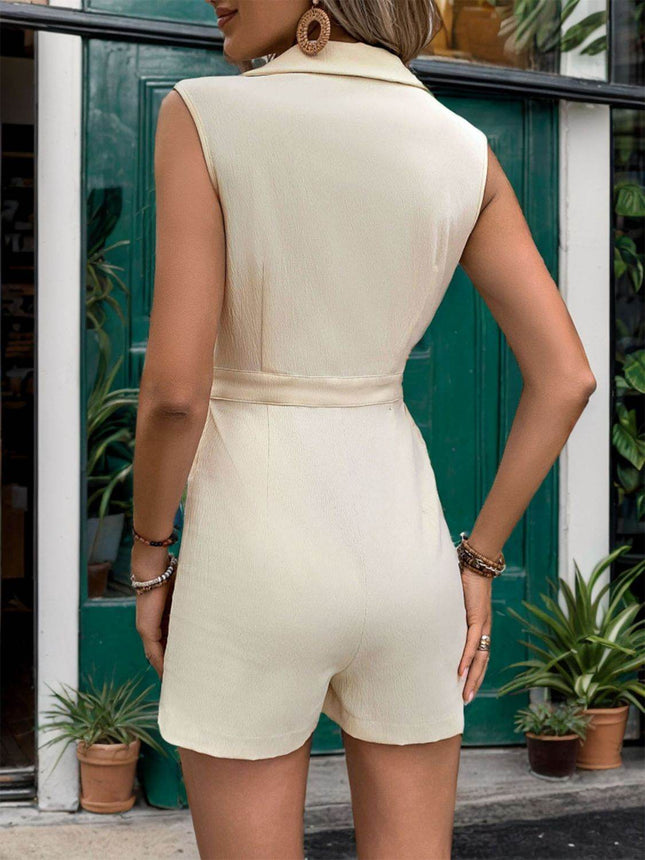 Collared Neck Sleeveless Romper - MimiStylez