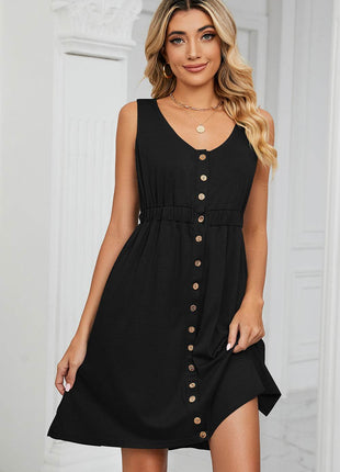 Buttoned Wide Strap Mini Dress - MimiStylez