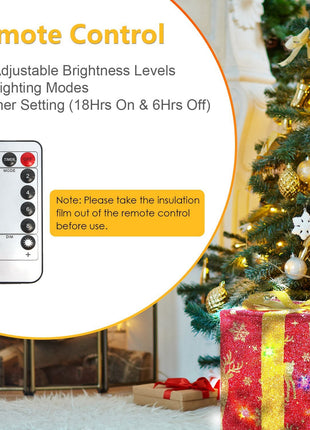 Star-Deer Pattern Options -- Set Of 3 Christmas Lighted Gift Boxes Xmas Present Ornament 50 LED Christmas Box Decorations With Ribbon Bows IP44 Waterproof Battery Powered For Indoor Outdoor Decor