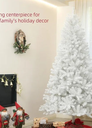 9FT White Unlit Christmas Tree With 2132 Branch Tips, Auto Open, Steel Base