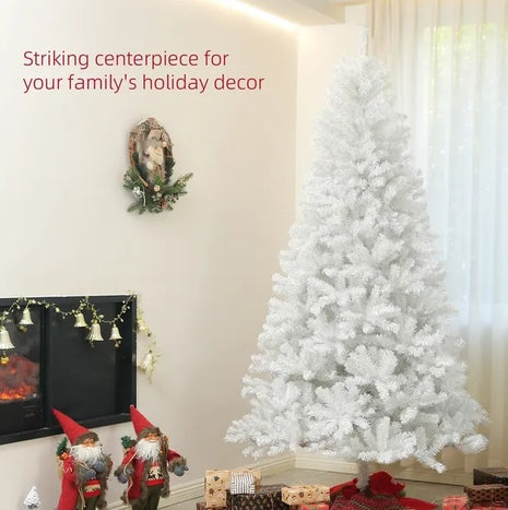 9FT White Unlit Christmas Tree With 2132 Branch Tips, Auto Open, Steel Base