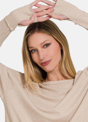 Zenana Round Neck Thumbhole Long Sleeve Top - MimiStylez