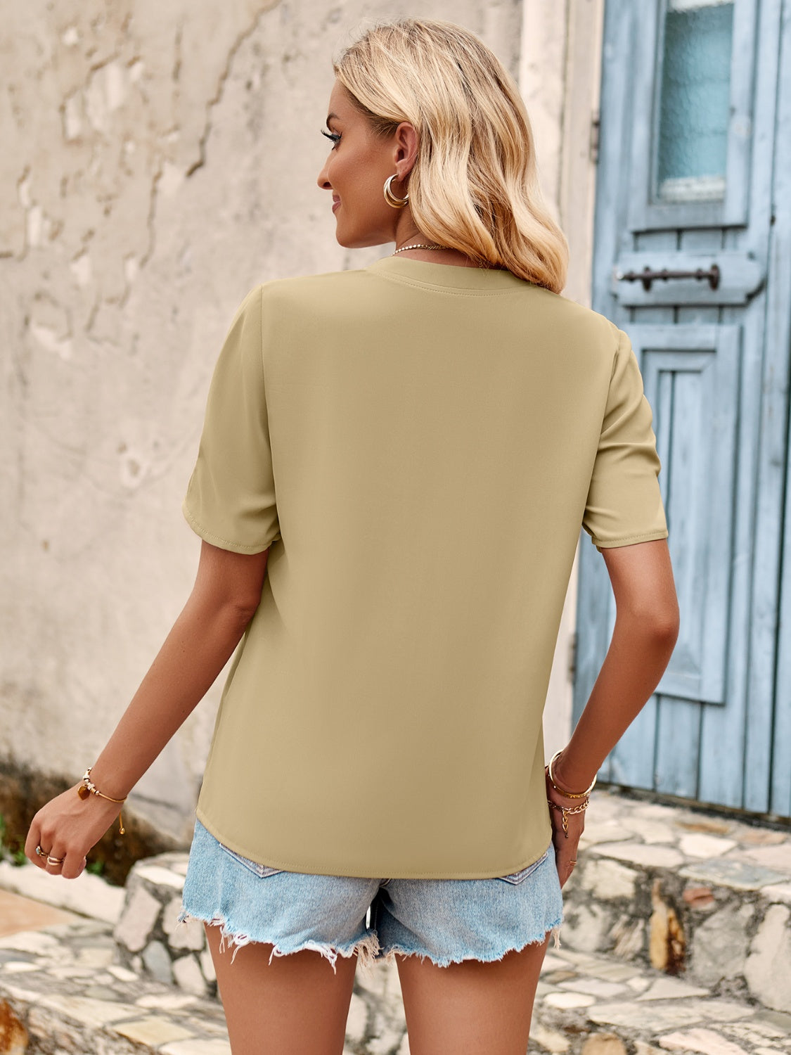 V-Neck Short Sleeve Blouse