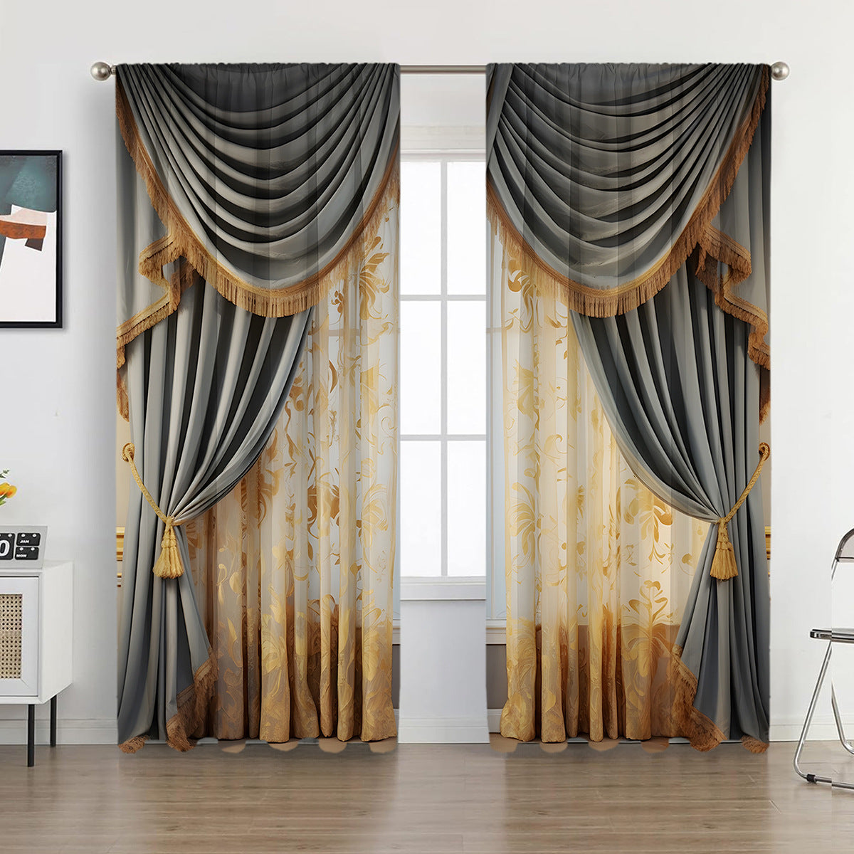 2PCs European Curtain Christmas Series Curtain Factory Generation 3D Digital Printing