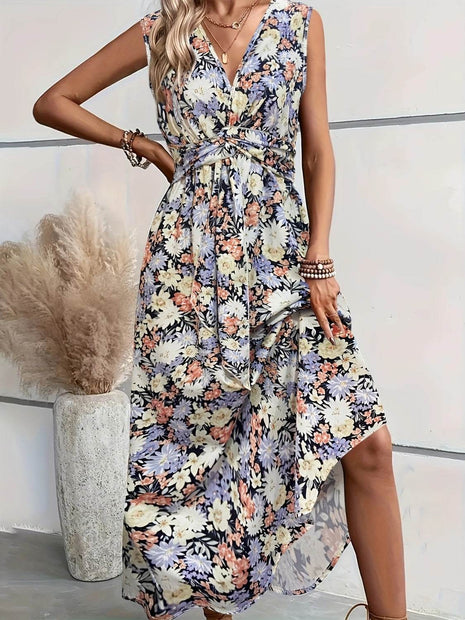 Floral Sleeveless Midi Dress - MimiStylez
