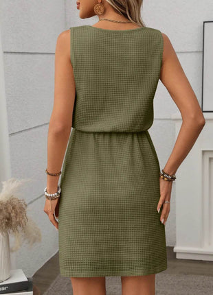 Waffle-Knit Drawstring Mini Tank Dress - MimiStylez