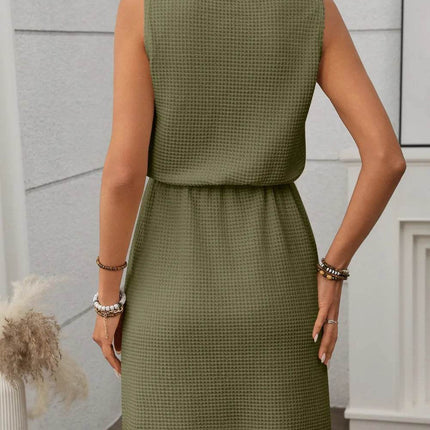 Waffle-Knit Drawstring Mini Tank Dress - MimiStylez