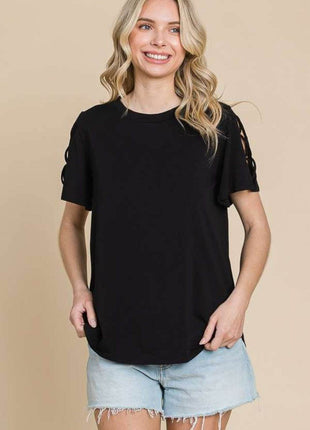 Culture Code Round Neck Crisscross Short Sleeve T-Shirt - MimiStylez