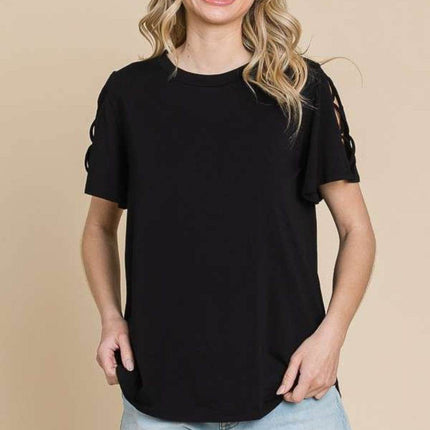 Culture Code Round Neck Crisscross Short Sleeve T-Shirt - MimiStylez
