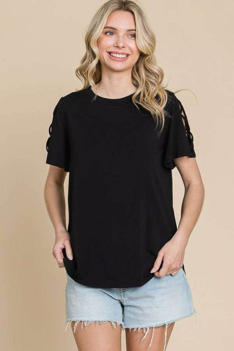 Culture Code Round Neck Crisscross Short Sleeve T-Shirt - MimiStylez
