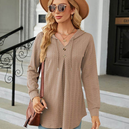 Long Sleeve Hooded Blouse - MimiStylez