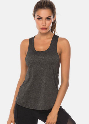Full Size Scoop Neck Wide Strap Active Tank - MimiStylez