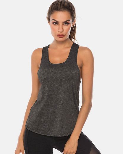 Full Size Scoop Neck Wide Strap Active Tank - MimiStylez