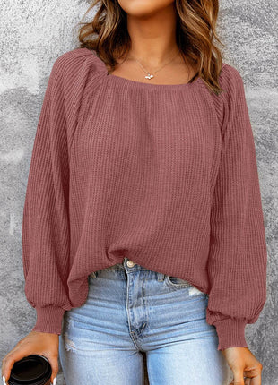 Square Neck Waffle-Knit Top - MimiStylez