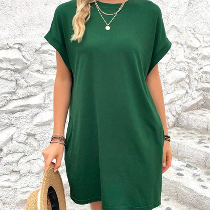 Round Neck Short Sleeve Mini Dress - MimiStylez