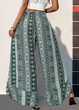 Perfee Slit Ruffled Geometric Wide Leg Pants - MimiStylez