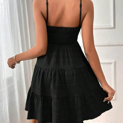 Smocked Tiered Sleeveless Mini Dress - MimiStylez