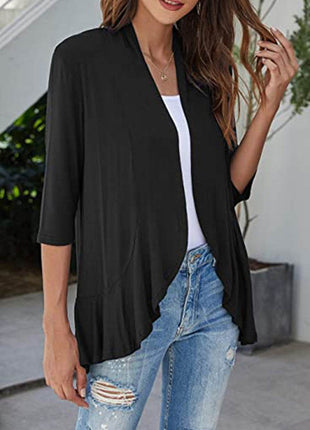 Open Front Three-Quarter Sleeve Cardigan - MimiStylez