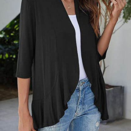 Open Front Three-Quarter Sleeve Cardigan - MimiStylez
