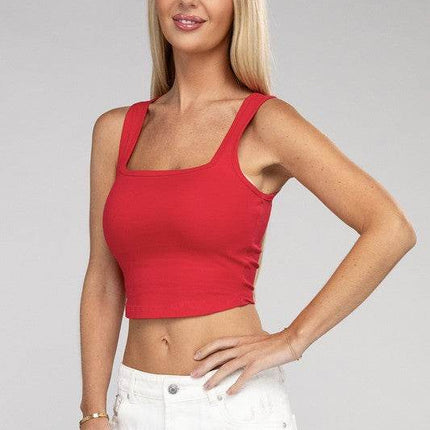 Cotton Square Neck Cropped Cami Top - MimiStylez