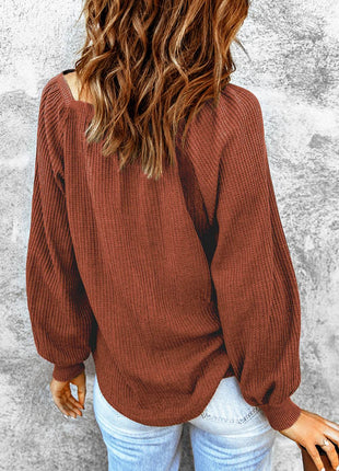 Square Neck Waffle-Knit Top - MimiStylez