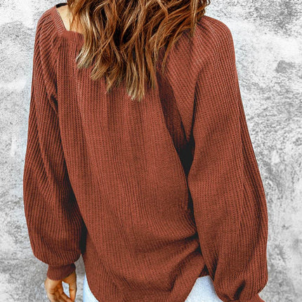 Square Neck Waffle-Knit Top - MimiStylez