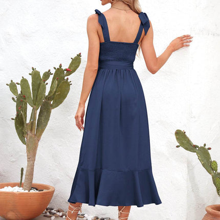 Square Neck Tie Strap Midi Dress - MimiStylez