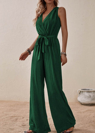 Tied Surplice Sleeveless Wide Leg Jumpsuit - MimiStylez