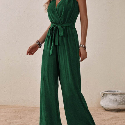 Tied Surplice Sleeveless Wide Leg Jumpsuit - MimiStylez