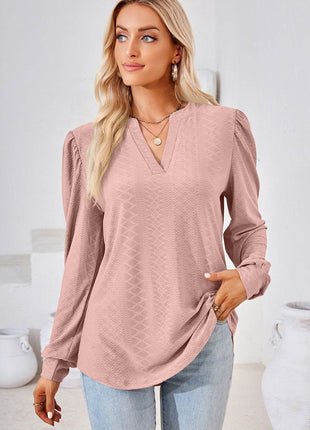 Notched Long Sleeve T-Shirt - MimiStylez