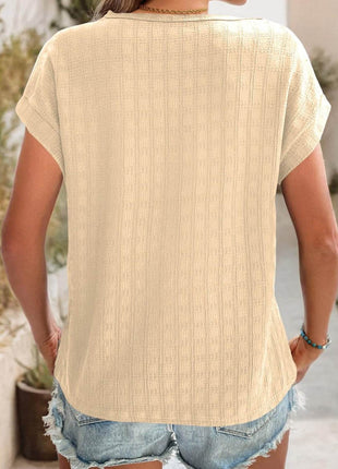 Textured Round Neck Short Sleeve Top - MimiStylez