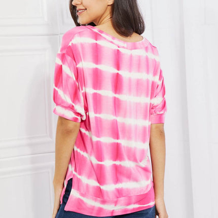 Yelete Full Size Oversized Fit V-Neck Striped Top - MimiStylez