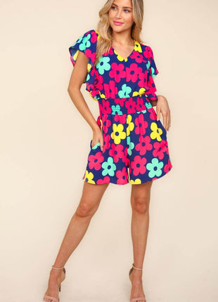Haptics Floral Smocked Waist Romper with Side Pockets - MimiStylez