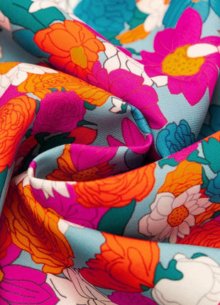 Floral Tie Neck Puff Sleeve Mini Dress - MimiStylez