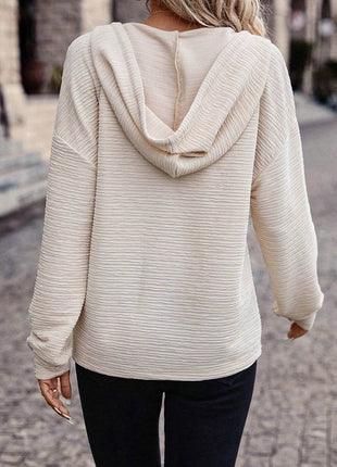 Drawstring Half Button Dropped Shoulder Hoodie - MimiStylez