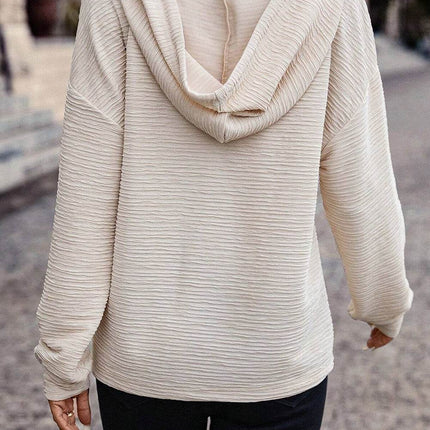 Drawstring Half Button Dropped Shoulder Hoodie - MimiStylez