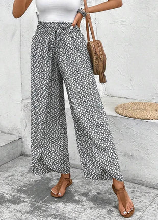 Tied Printed Wide Leg Pants - MimiStylez