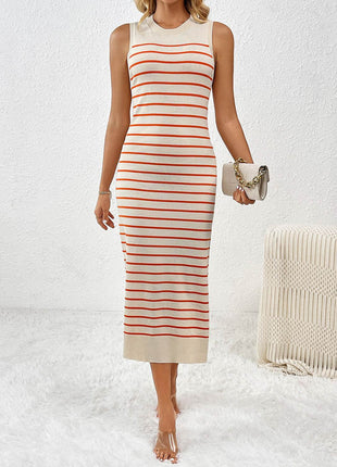 Round Neck Sleeve Midi Knit Dress - MimiStylez