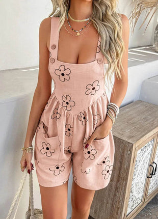 Devine Flower Wide Strap Overalls with Pockets - MimiStylez